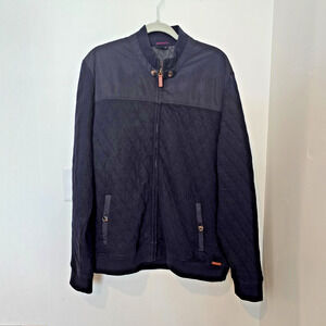 Ted Baker Quilted Bomber Jacket Mens Navy Full Zip Size 7 XXL Pockets
